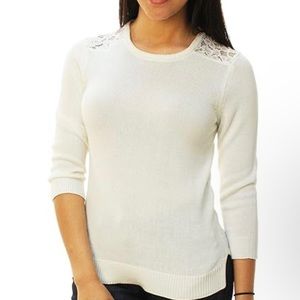 Ralph Lauren LRL White Lace Accent 3/4 Sleeve Sweater Sz L